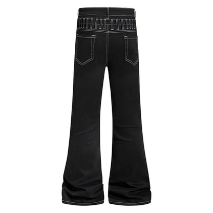 Ladies high-waisted flared jeans with wide leg, utility pocket and contrast stitching EVA-US