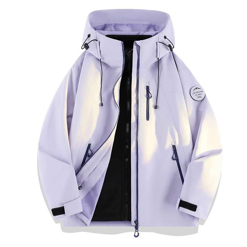 Women Lightweight Waterproof Hooded Jacket with Teddy Charm and Concealed Zipper Pockets EVA-US