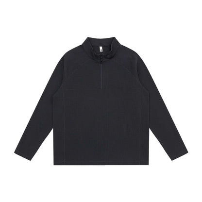 Unisex Waffle Knit Half-Zip Sweater with Shawl Collar and Raglan Sleeves EVA-US
