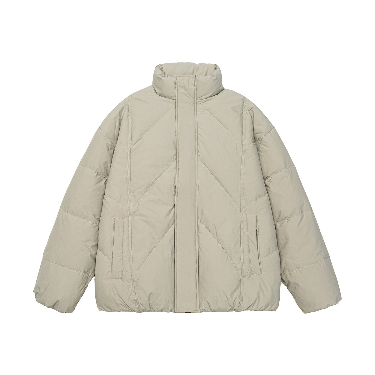 Unisex Oversized quilted winter jacket with high stand-up collar and concealed zipper EVA-US