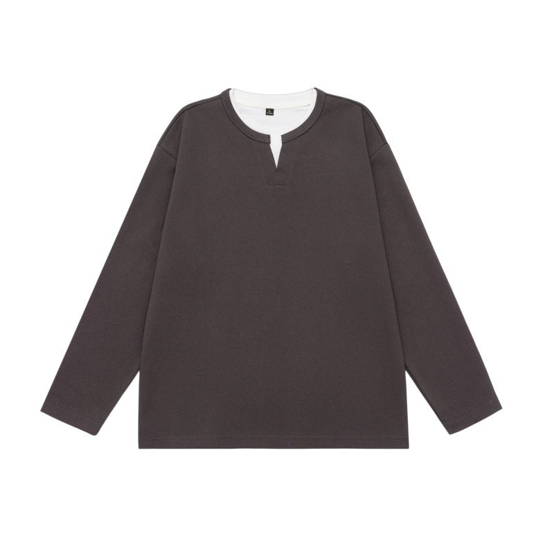 Unisex Oversized Sweatshirt with Notch Neckline and Contrasting Collar Insert EVA-US