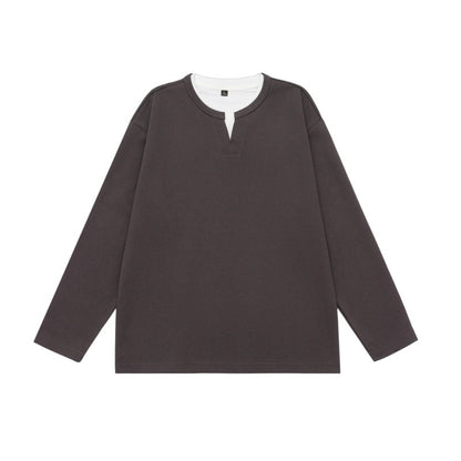 Unisex Oversized Sweatshirt with Notch Neckline and Contrasting Collar Insert EVA-US