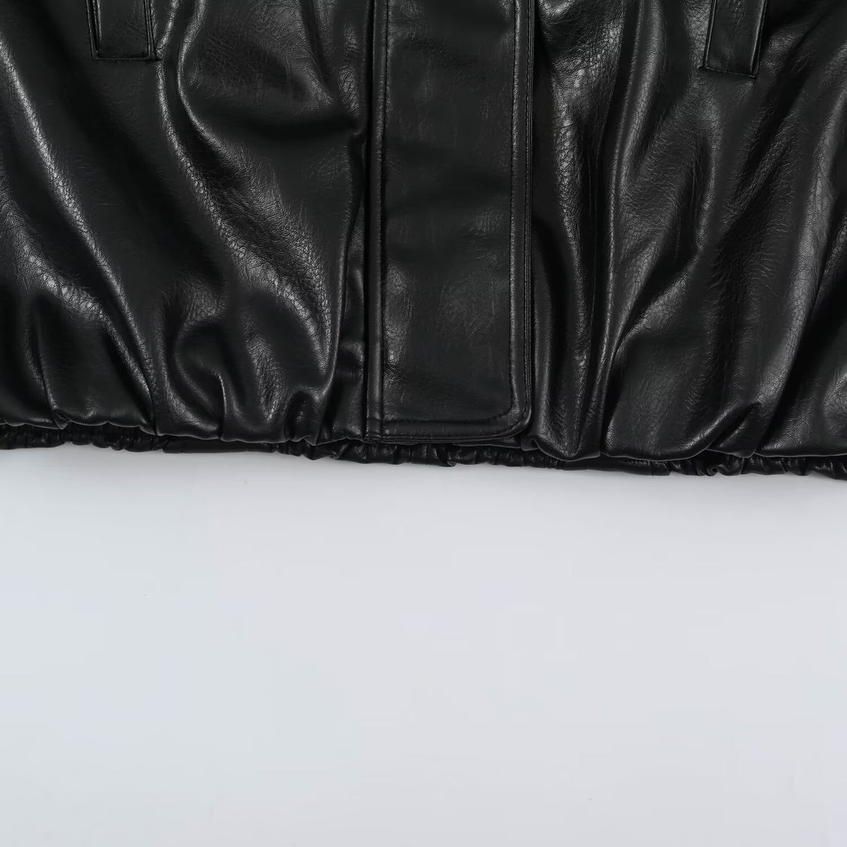 Women's Oversized Leather Look Blouson Jacket with Stand-up Collar and Elastic Hem EVA-US