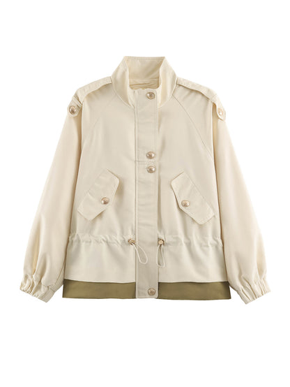 Women's short parka in field style with drawstring, flap pockets and stand-up collar EVA-US