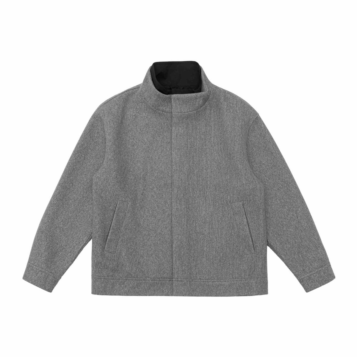 Men's short jacket made of wool blend in boxy cut with high closed funnel collar EVA-US
