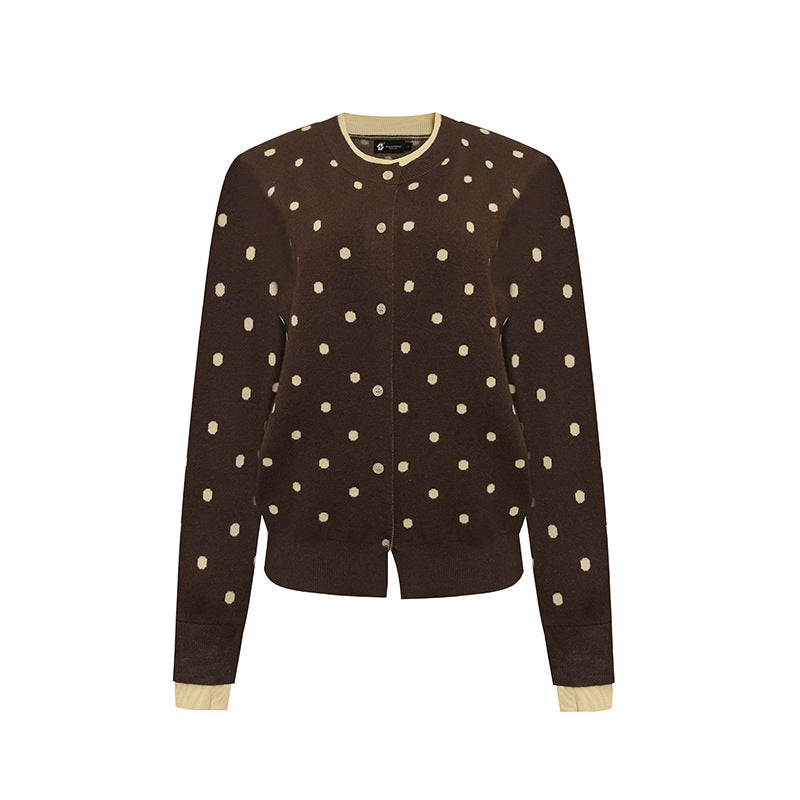 Womens Speckled Cardigan with Round Neckline, Button Placket and Layering Look EVA-US