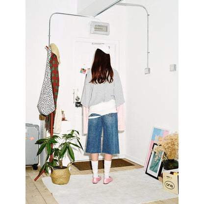 Women Layered Look Long Sleeve with Striped Sleeves and Graphic Statement Print EVA-US