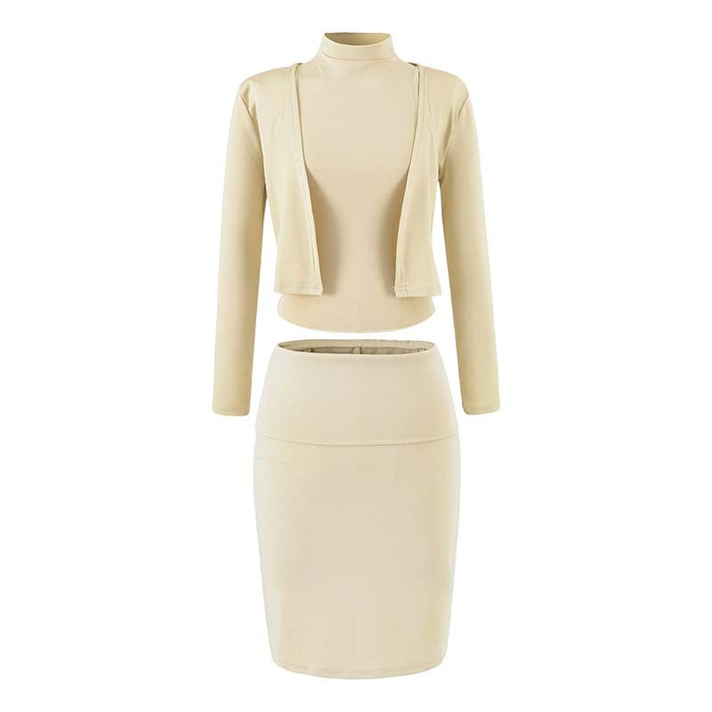 Ladies two-piece business knit set with turtleneck top, bolero, and pencil skirt EVA-US