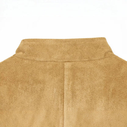 Women's Tailored Suede-Look Jacket in Military Style with Stand-up Collar and Shoulder Straps EVA-US