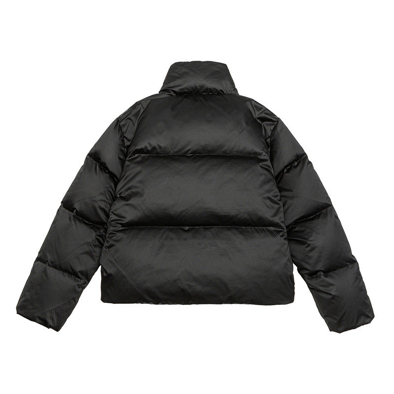 Women's short-cut lightweight thermal puffer jacket with stand-up collar and two-way zipper EVA-US
