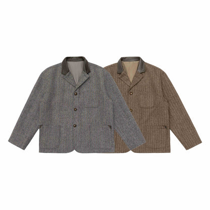 Men's Glencheck Blouson Jacket with Leather Collar and Large Flap Pockets EVA-US