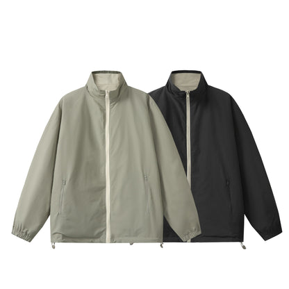 Unisex Lightweight Boxy Windbreaker with High Stand Collar and Drawstring EVA-US