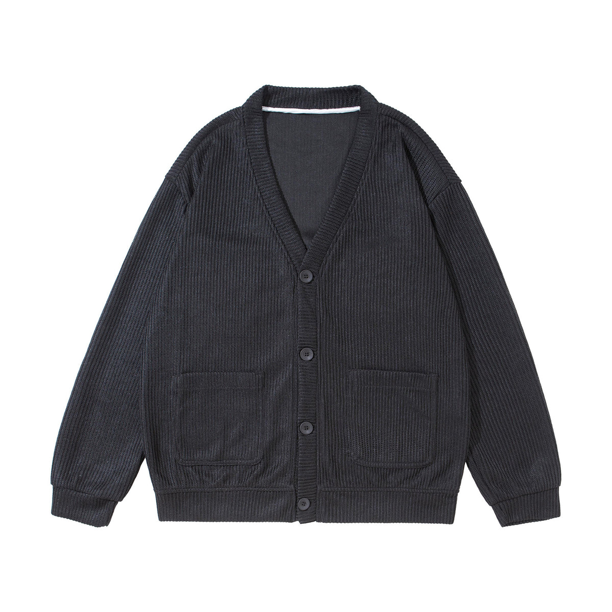 Unisex Textured Button Cardigan with V-Neck and Patch Pockets EVA-US