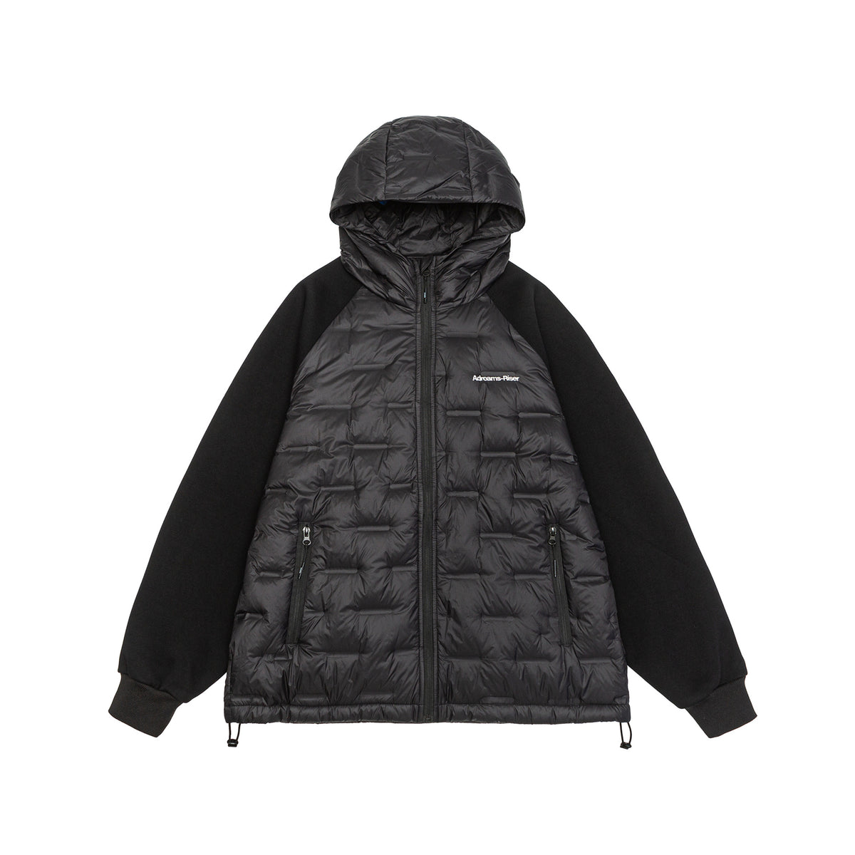 Men's hybrid quilted jacket with padded front, hood, and elastic sleeve cuffs EVA-US