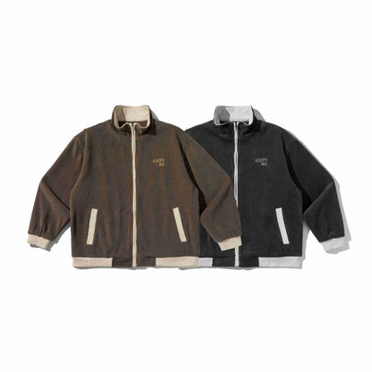 Unisex Short Ribbed Zip Jacket with Stand-up Collar and Contrast Trimmings EVA-US