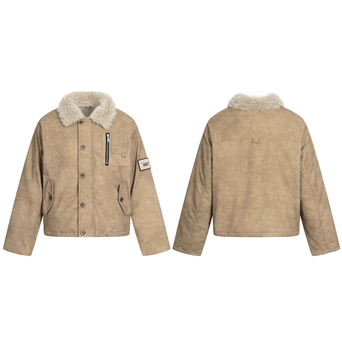 Men's short jacket in retro-military look with teddy fur collar and functional breast pockets EVA-US