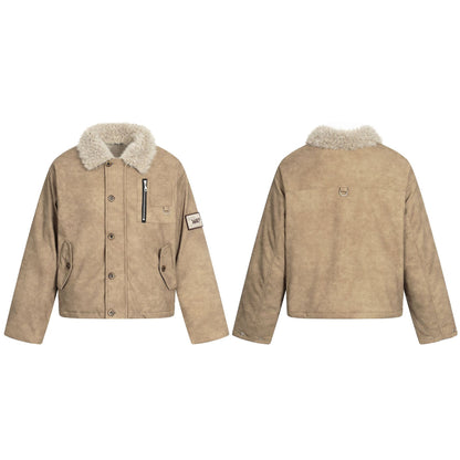 Men's short jacket in retro-military look with teddy fur collar and functional breast pockets EVA-US