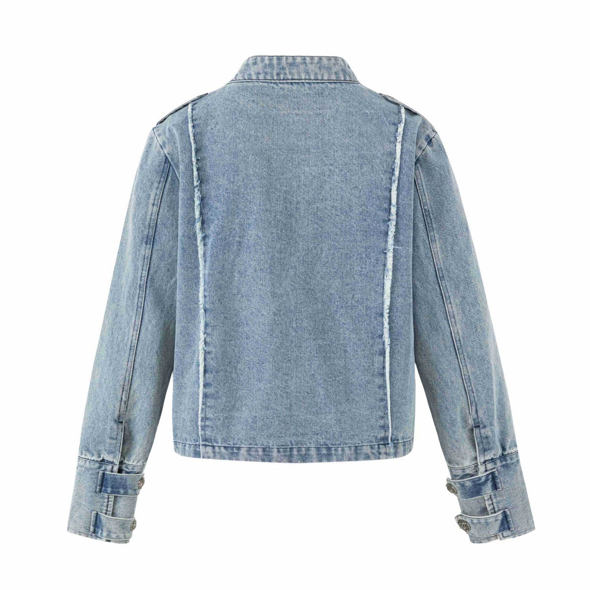 Women's denim blouson in military look with standing collar and decorative button placket EVA-US