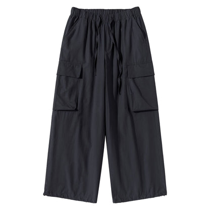 Women's Culotte Cargo Bermudas in Utility Look with Elastic Tunnel Drawstring Waist and Large Flap Pockets