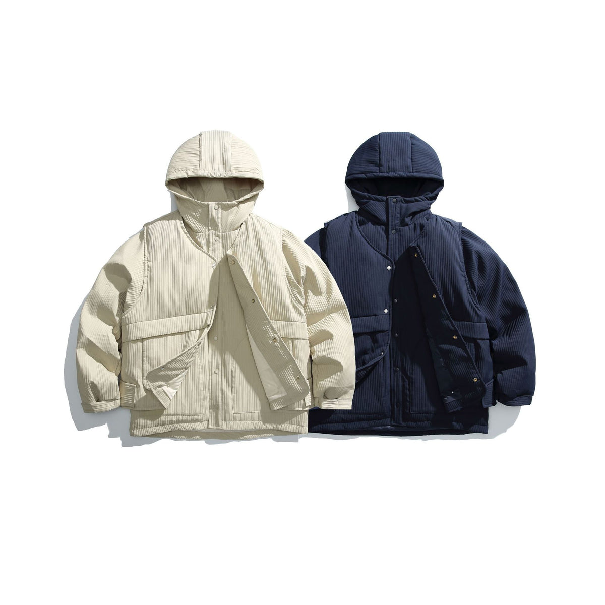 Men's quilted jacket with hood and ribbed textured fabric EVA-US