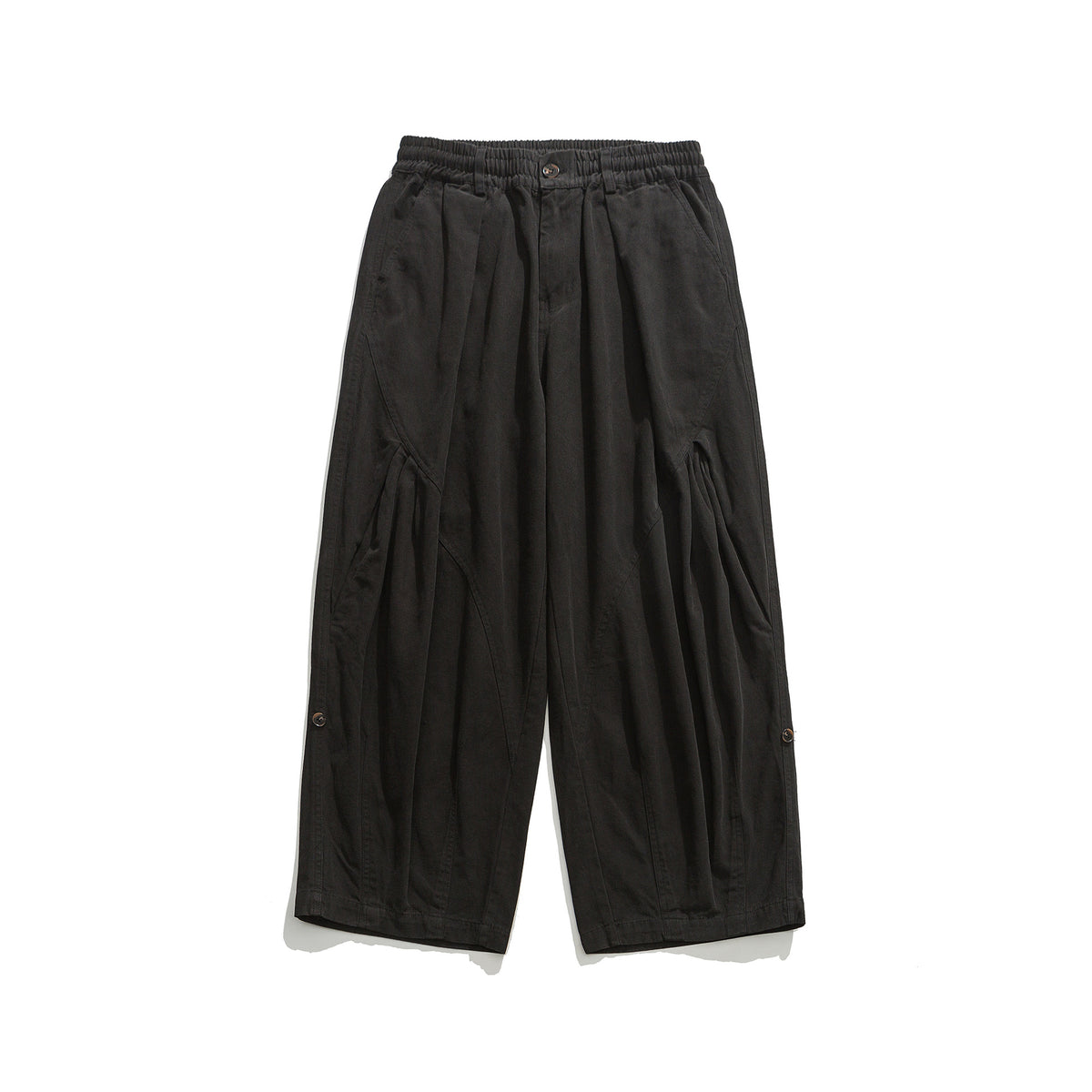 Women's wide utility cargo pants with elastic waistband and decorative pleats