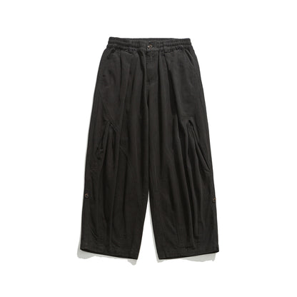Women's wide utility cargo pants with elastic waistband and decorative pleats