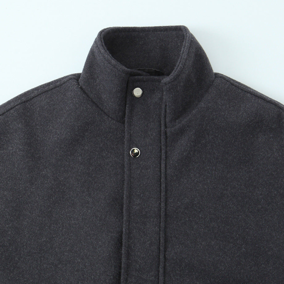 Women's short bomber-style jacket with stand-up collar, snap button placket, and elastic hem EVA-US