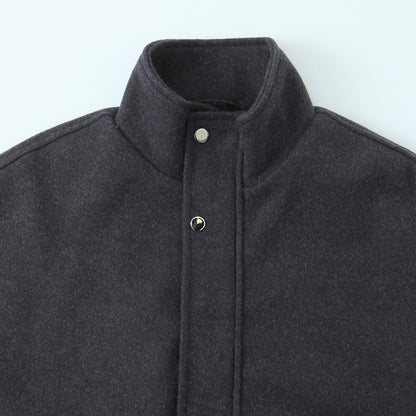 Women's short bomber-style jacket with stand-up collar, snap button placket, and elastic hem EVA-US