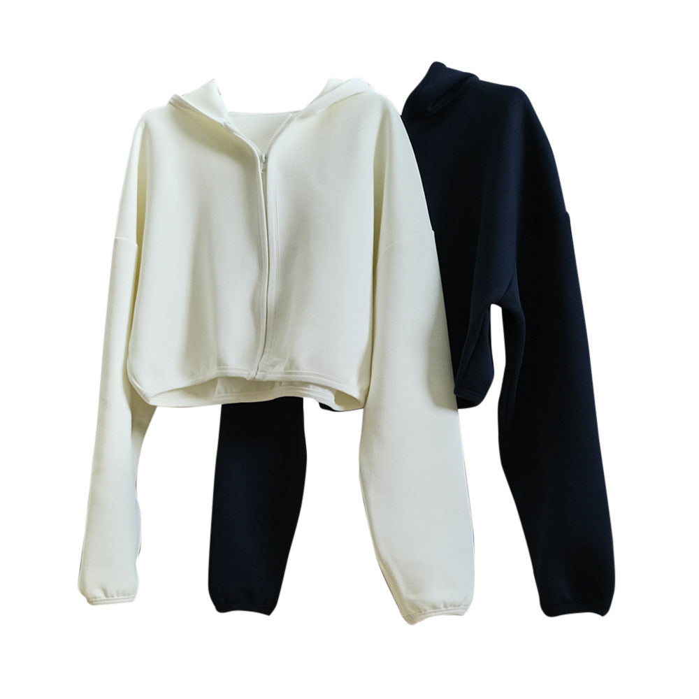 Women short jacket with hood, concealed zipper and elastic hem EVA-US