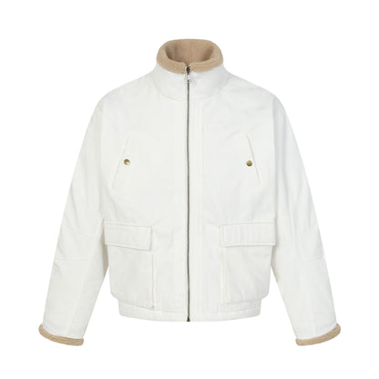 Men's short jacket in field style with teddy fur collar and cargo pockets EVA-US