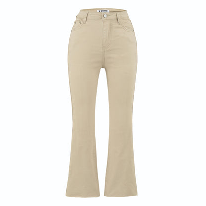 Women's Highwaist Flared Trousers made of Stretch Denim with five pockets and raw hem EVA-US