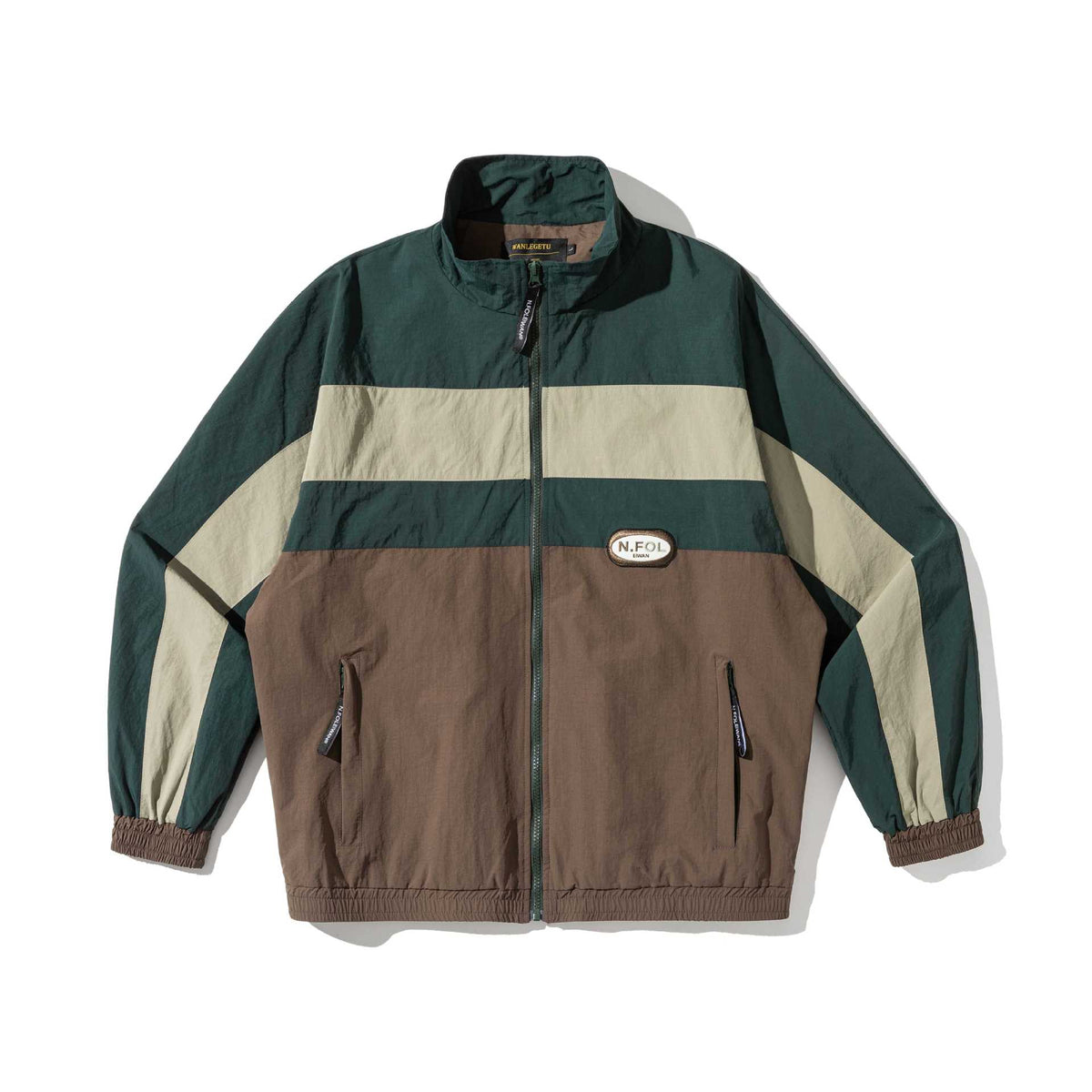 Unisex Lightweight Colorblock Windbreaker Jacket with Stand-up Collar and Elastic Cuffs EVA-US