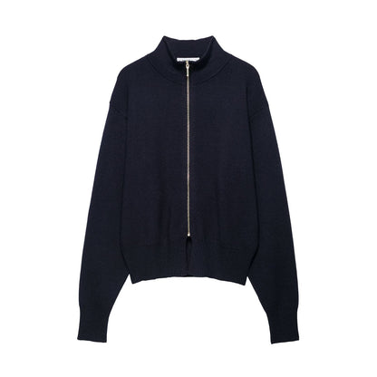 Women's Cropped Cardigan with Stand-up Collar and Full Zip EVA-US