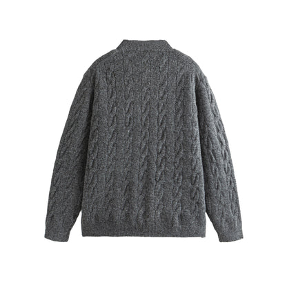 Women's Chunky Knit Cardigan with Cable Knit and Button Placket EVA-US