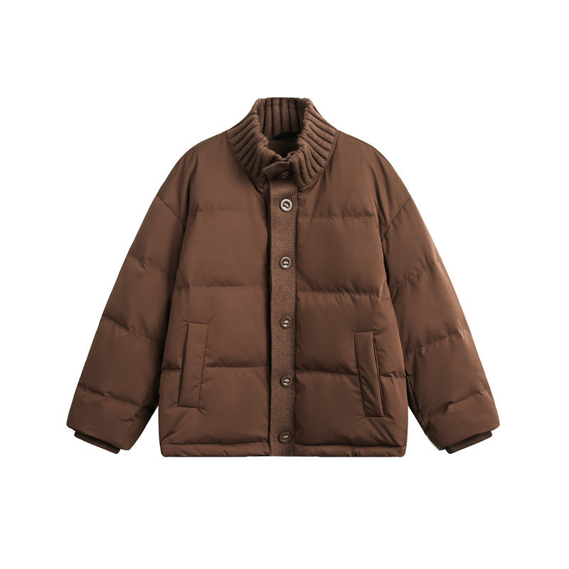 Unisex Short Quilted Oversized Padded Jacket with Ribbed Collar and Snap Closure EVA-US