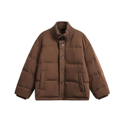 Unisex Short Quilted Oversized Padded Jacket with Ribbed Collar and Snap Closure EVA-US