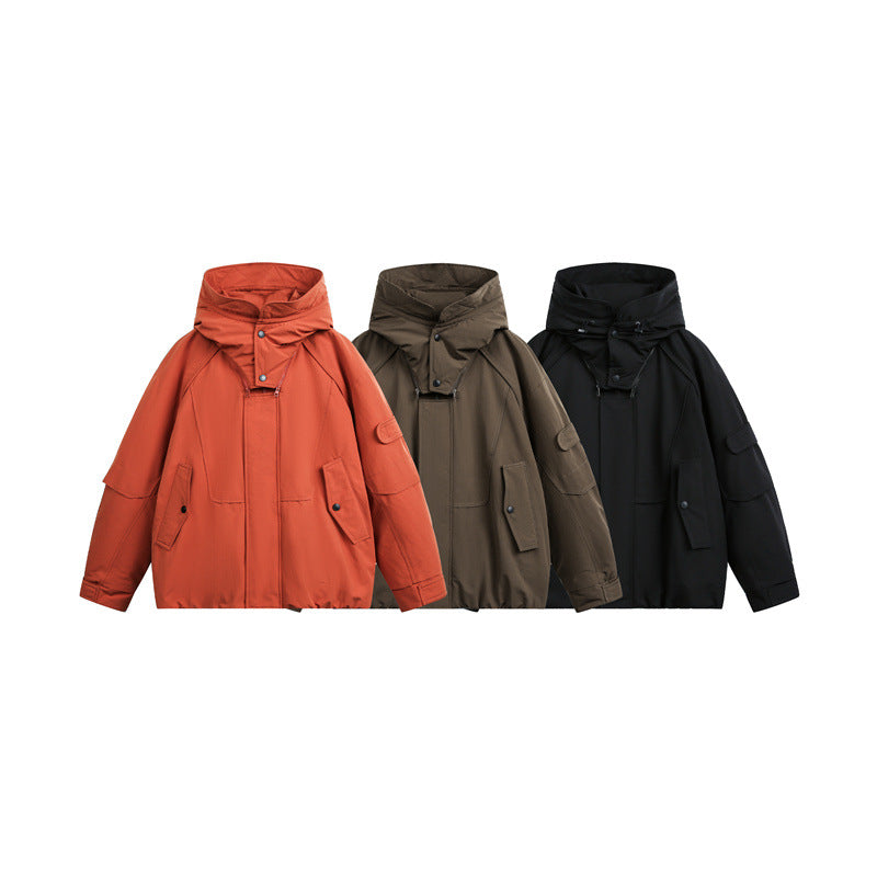 Men's technical outdoor jacket with adjustable hood and utility pockets EVA-US