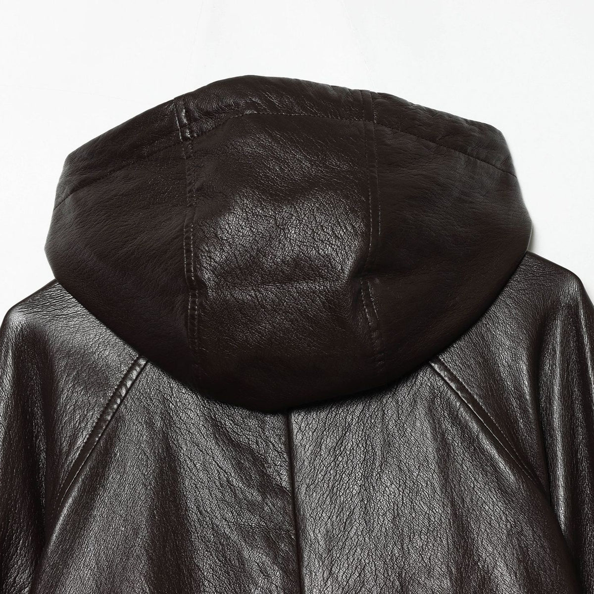 Women's Short Hooded Leather Look Bomber Jacket with Drawstring Hem EVA-US