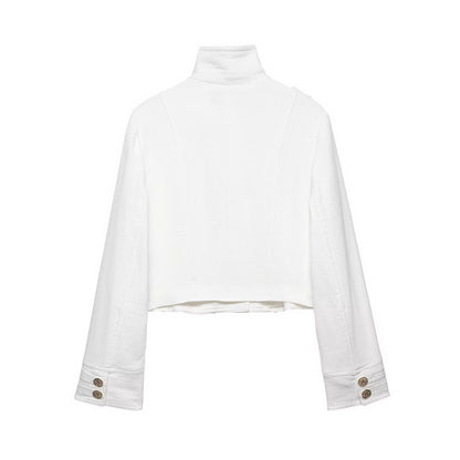 Ladies short jacket in nautical style with double-breasted decorative button placket and stand-up collar EVA-US
