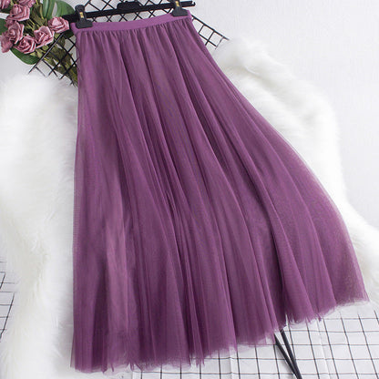 Women Tulle Skirt Layered Floor-Length A-Line Elastic Waistband