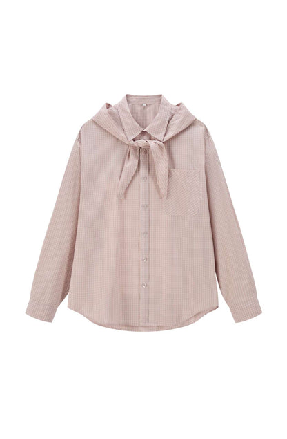 Women's shirt blouse with attached scarf and oversized cut EVA-US