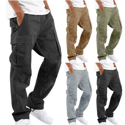 Men's casual cotton cargo pants with multi-pockets and adjustable hem EVA-US