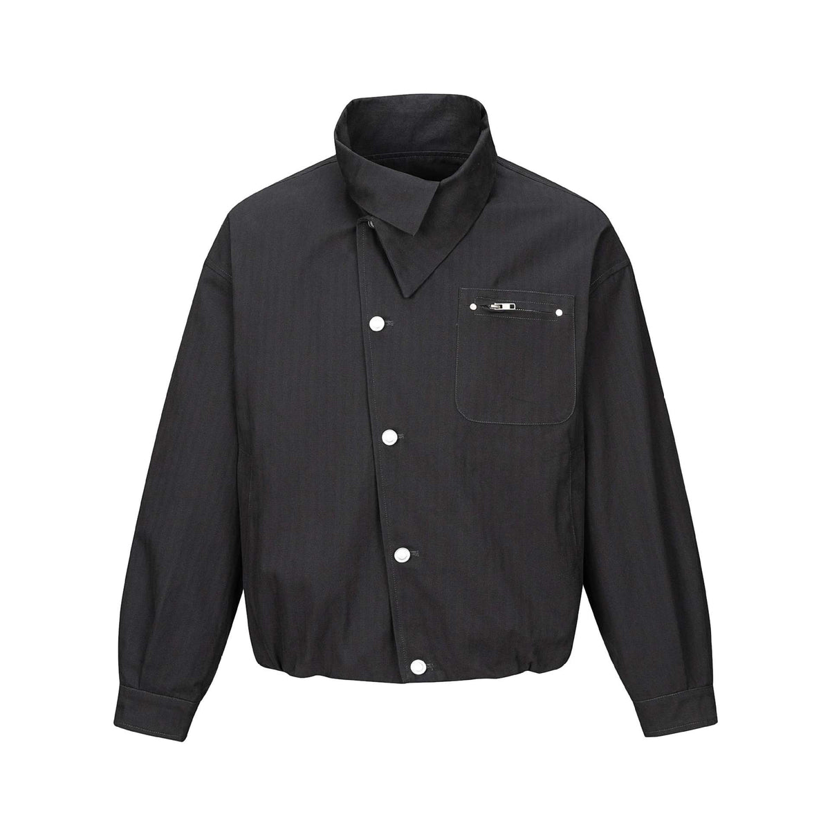 Men's short-cut canvas blouson with high stand-up collar and snap button placket EVA-US