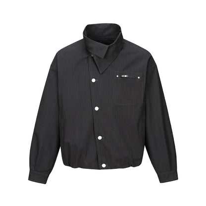 Men's short-cut canvas blouson with high stand-up collar and snap button placket EVA-US