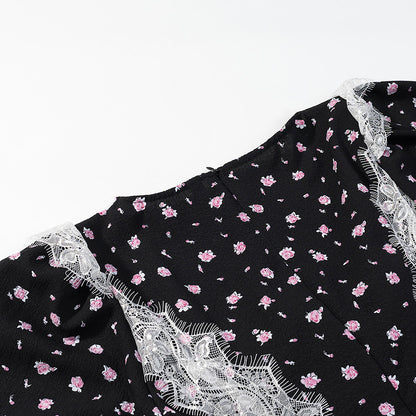 Ladies max dress with lace insert, long sleeves and floral all-over print EVA-US