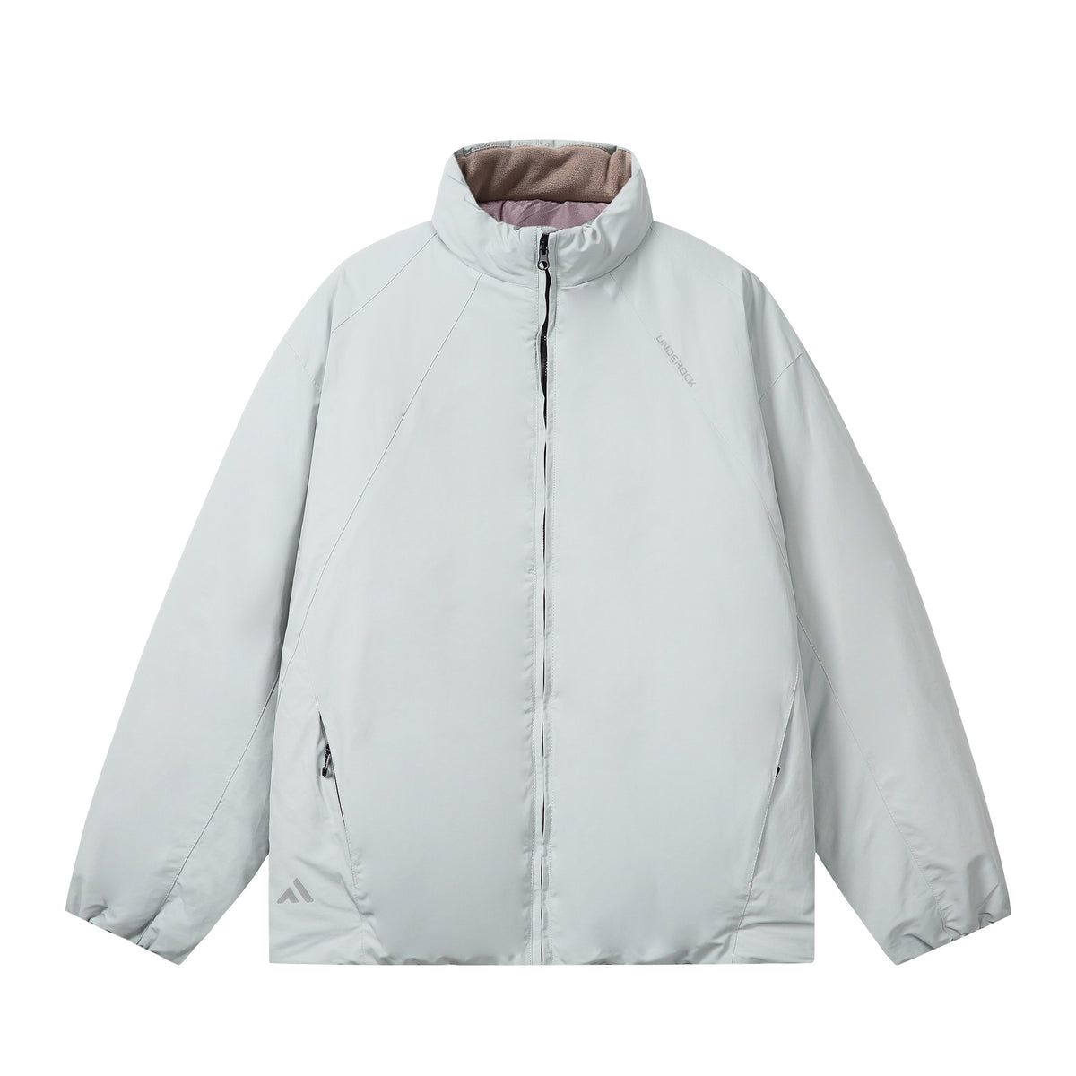 Men's short-cut windproof thermal jacket with fleece-lined stand-up collar and concealed zipper EVA-US