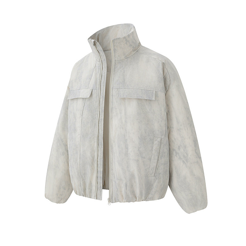 Unisex Short fitted padded oversized bomber jacket with stand-up collar and chest flaps EVA-US