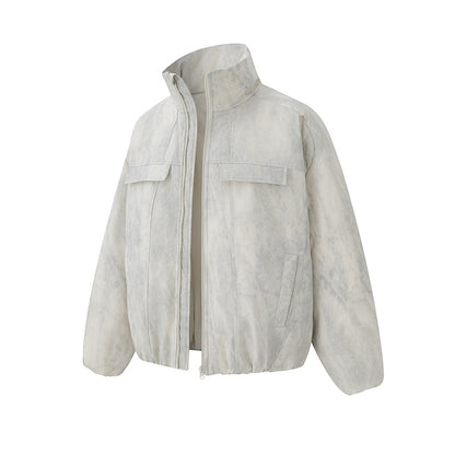 Unisex Short fitted padded oversized bomber jacket with stand-up collar and chest flaps EVA-US
