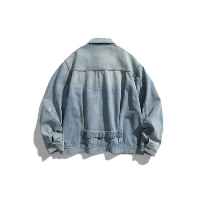Unisex Oversized Denim Jacket with Used Look, Boxy Cut and Chest Pockets EVA-US