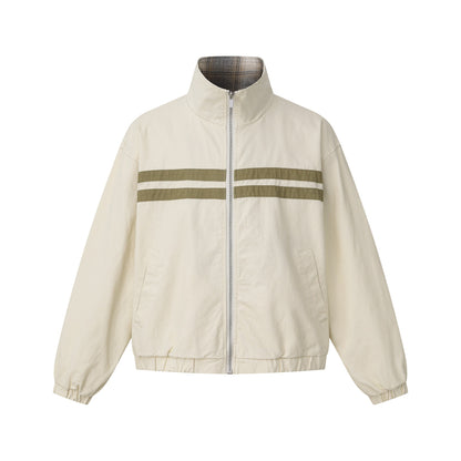 Unisex Short Cut Boxy Blouson Jacket with Stand-Up Collar and Horizontal Chest Piping EVA-US